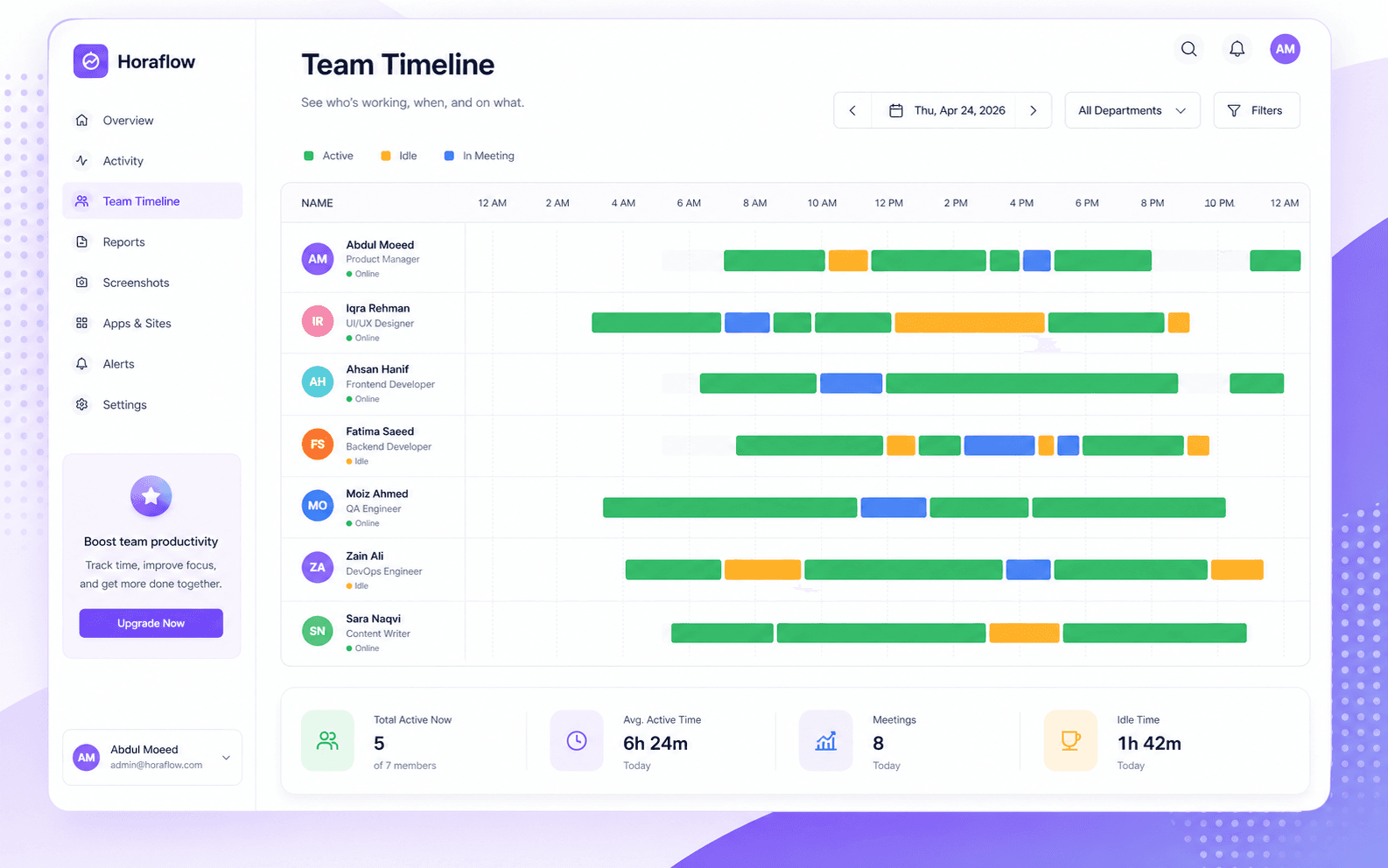 Attendance & shifts — HR-ready out of the box.